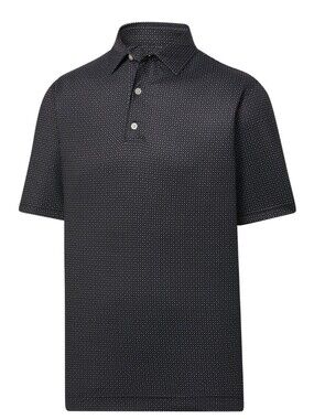 FootJoy Men's Black Grey White Dot Geo Print Lisle Polo Shirt